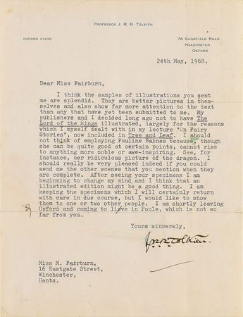 Lot #339 J. R. R. Tolkien: ?I decided long ago not to have The Lord of the Rings illustrated,? writes Tolkien to an amateur artist, ?After seeing your specimens I am beginning to change my mind? - Image 2
