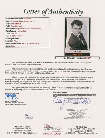 Lot #564 Sal Mineo Signed Photograph - Image 2