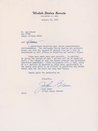 Lot #255 John Glenn Typed Letter Signed and Signed Photograph - Image 1