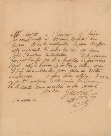 Lot #132 Baron Georges Cuvier Handwritten Letter Signed - Image 1