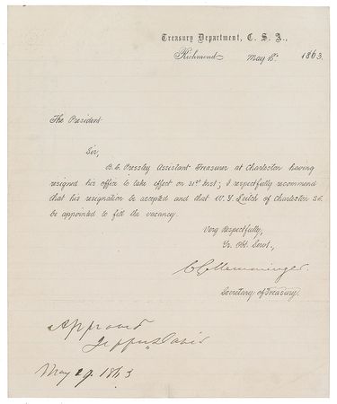 Lot #188 Jefferson Davis: The Confederate president approves a resignation - Image 1
