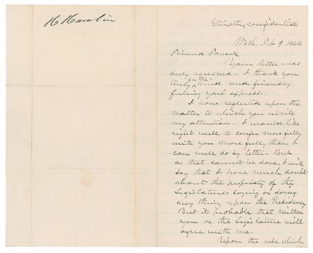Lot #146 Hannibal Hamlin Handwritten Letter Signed - Image 1