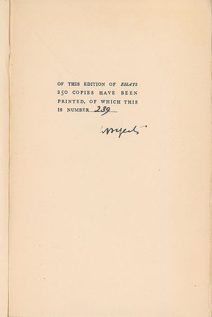 Lot #365 William Butler Yeats: Twice-signed limited edition of Yeats's literary essays - Image 1