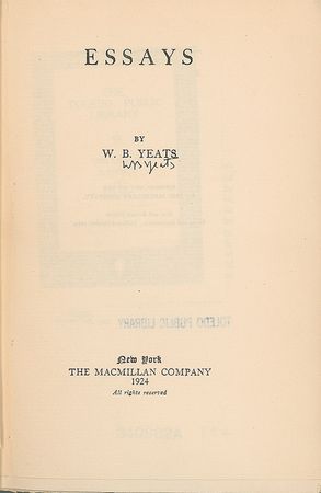 Lot #365 William Butler Yeats: Twice-signed limited edition of Yeats's literary essays - Image 2