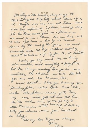 Lot #26 Dwight D. Eisenhower: President-elect Eisenhower writes to Mamie during his Korean trip - Image 2
