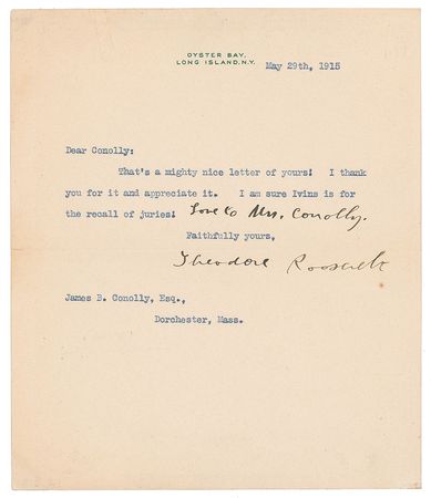 Lot #20 Theodore Roosevelt Typed Letter Signed