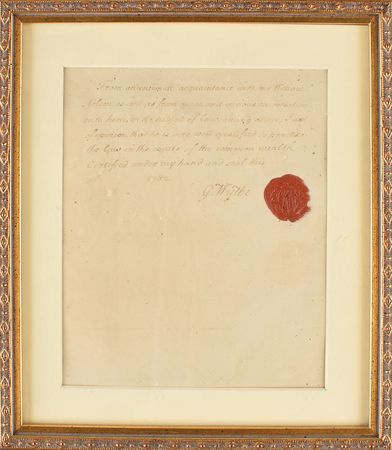 Lot #78 George Wythe: The Virginia signer and legal scholar endorses an attorney in 1782 - Image 1