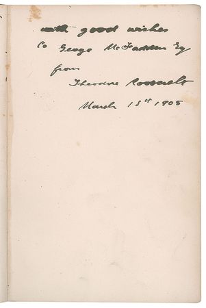Lot #15 Theodore Roosevelt: Special edition of Roosevelt's 'The Winning of the West,' with manuscript describing a violent Indian encounter during St. Clair's defeat - Image 2