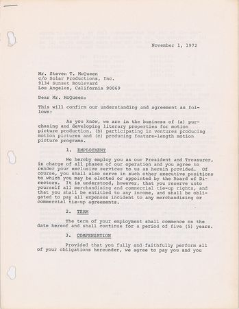 Lot #523 Steve McQueen Signed Document - Image 1