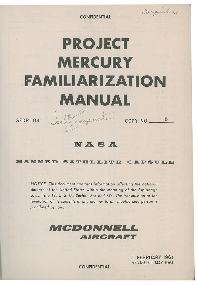 Scott Carpenter's Project Mercury Familiarization Manual | RR