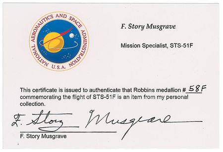 Lot #5350 Story Musgrave's Flown STS 51-F Robbins Medal - Image 3