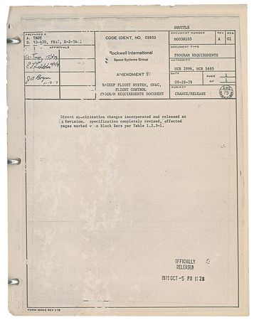 Lot #5356  Space Shuttle Program Requirements Document by Rockwell - Image 1
