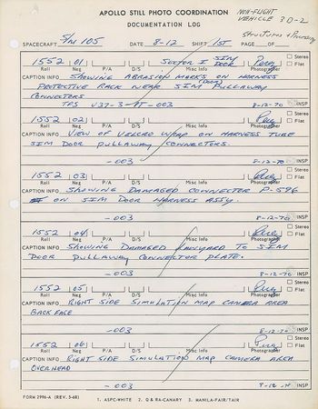 Lot #4122  Apollo Still Photo Coordination Documentation Logs for S/M 105 - Image 1