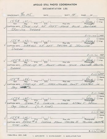 Lot #4122  Apollo Still Photo Coordination Documentation Logs for S/M 105 - Image 2