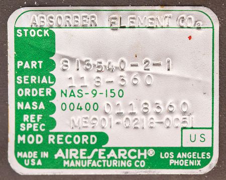 Lot #5105  Apollo Command Module LiOH Filter Assembly - Image 3