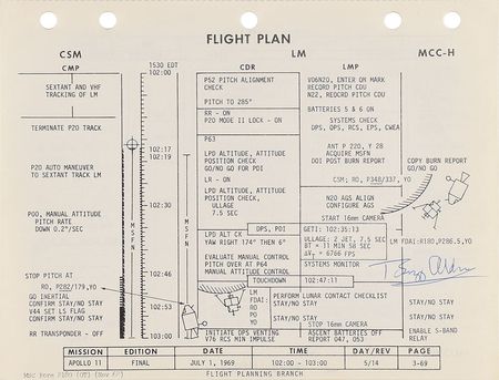 Lot #5178 Buzz Aldrin and Michael Collins Signed Apollo 11 Flight Plan - Image 3
