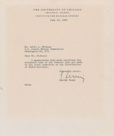 Lot #6008 Enrico Fermi Typed Letter Signed