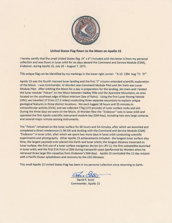 Lot #6263 Dave Scott?s Apollo 15 Lunar Orbit-Flown Flag - Image 3