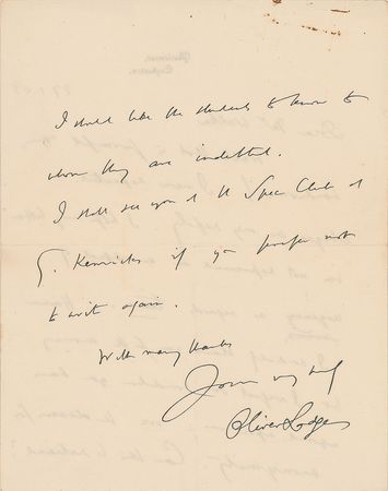 Lot #6111 Oliver Lodge Autograph Letter Signed - Image 2