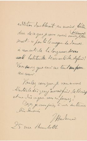 Lot #6097 Jacques Hadamard Autograph Letter Signed - Image 2