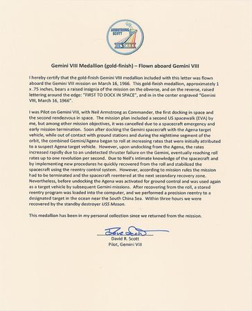 Lot #6268 Dave Scott's Gemini 8 Flown Fliteline Medallion - Image 3