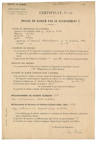 Lot #6007 Marie Curie Document Signed