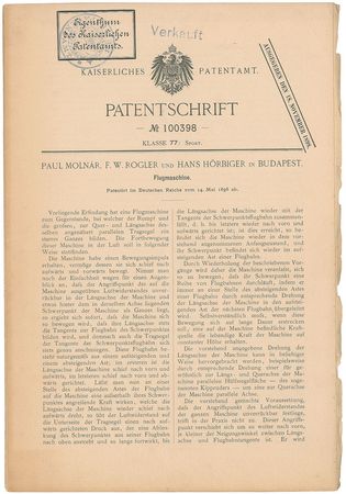 Lot #6222  German Aviation Patent: Molnar, Rogler, and Horbiger - Image 1
