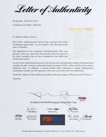 Lot #6145 Clyde W. Tombaugh Autograph Letter Signed - Image 2