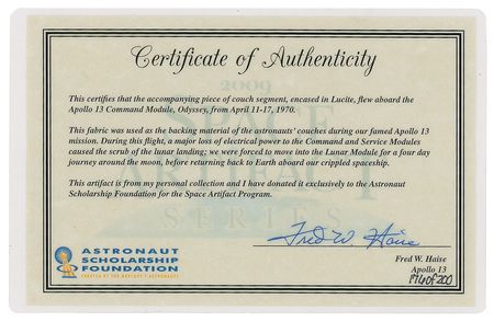 Lot #6260  Apollo 13 Flown Couch Segment - Image 6