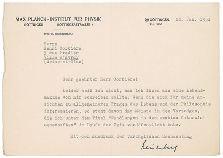 Lot #270 Werner Heisenberg Typed Letter Signed - Image 1