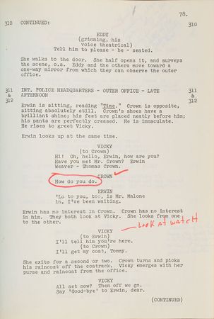Lot #637 Steve McQueen: McQueen's annotated script for The Thomas Crown Affair - Image 4