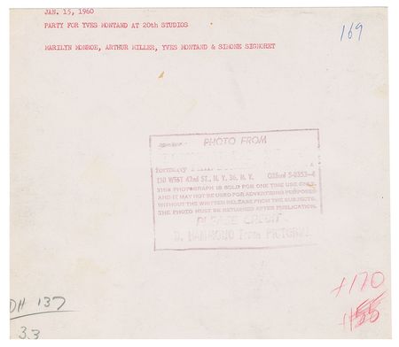Lot #681 Marilyn Monroe, Arthur Miller, Yves Montand, and Simone Signoret Photograph - Image 2