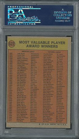 Lot #705 1972 Topps #622 MVP Award - Signed by Roger Maris and Stan Musial - PSA/DNA Encapsulated - Image 2