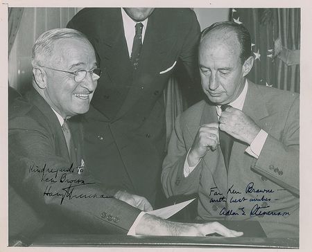 Lot #180 Harry S. Truman and Adlai Stevenson Signed Photograph - Image 1