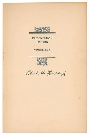 Lot #385 Charles Lindbergh: Presentation edition of Lindbergh's The Spirit of St. Louis - Image 1