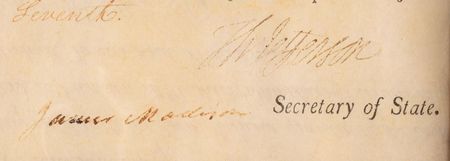 Lot #101 Thomas Jefferson and James Madison: 1803 land grant issued by Jefferson and Madison for 