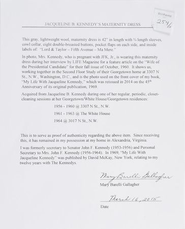 Lot #4 Jacqueline Kennedy's Personally-Owned and -Worn Maternity Dress: Elegant wool maternity dress worn by Jackie in a 1960 LIFE magazine photo shoot - Image 6