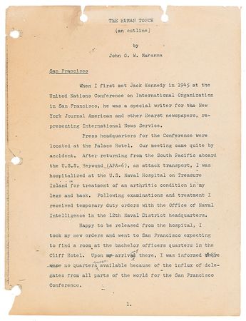 Lot #48 John F. Kennedy: John G. W. Mahanna Manuscript: Unpublished archive remembering 'The Human Touch' of John F. Kennedy - Image 4