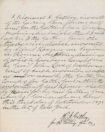 Lot #213 Richard Gatling: The inventor of the Gatling gun considers a new 