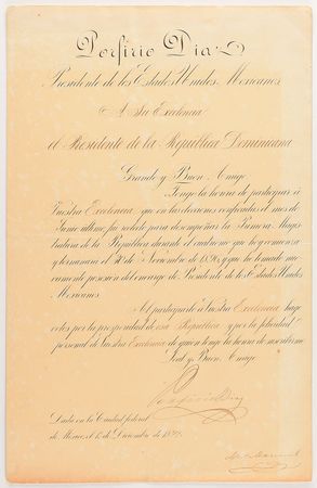 Lot #258 Porfirio Diaz Signed Document - Image 1