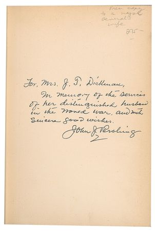 Lot #359 John J. Pershing: Inscribed to the widow of the Third Army's commander - Image 1
