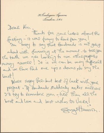 Lot #528 Beatles: George Harrison: Harrison writes to one of his favorite comedic actors?