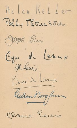 Lot #275 Helen Keller: Keller signs with Polly Thomson and Gutzon Borglum at the Thomas Paine Bicentennial - Image 1
