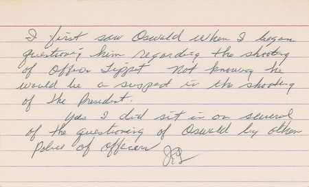 Lot #84 James Leavelle Handwritten Statement and Signature: “I first saw Oswald when I began questioning him regarding the shooting of Officer Tippit not knowing he would be a suspect in the shooting of the President” - Image 2
