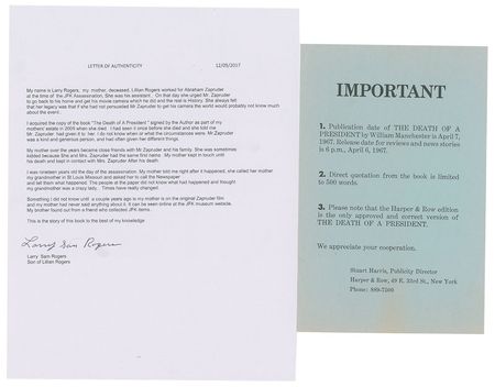 Lot #38 John F. Kennedy: Abe Zapruder Personally Owned Book: Manchester's The Death of a President, inscribed to assassination cameraman Abraham Zapruder - Image 3