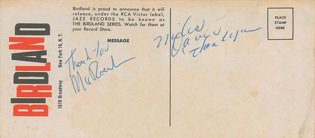 Lot #522 Miles Davis and Max Roach: Birdland brochure signed by jazz legends Miles Davis and Max Roach - Image 1