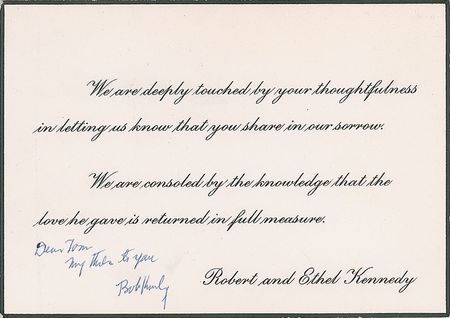Lot #86 Robert F. Kennedy Signed Sympathy Card Sympathy Card - Image 1