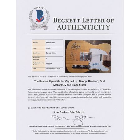 Lot #6053  Beatles: McCartney, Harrison, and Starr Signed Guitar - Image 3