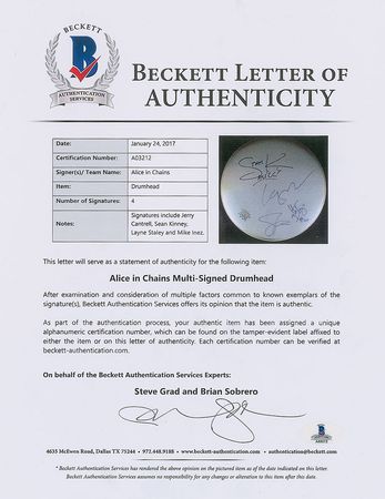 Lot #6371  Alice in Chains Signed Drum Head - Image 3