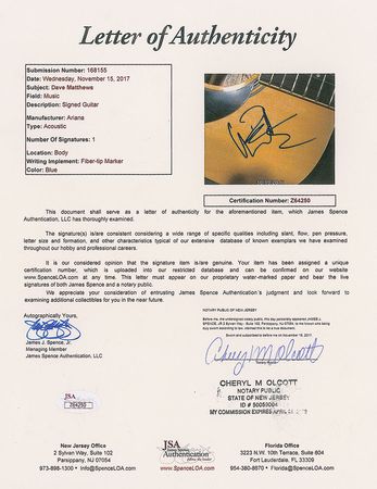 Lot #6101 Dave Matthews Signed Guitar - Image 3